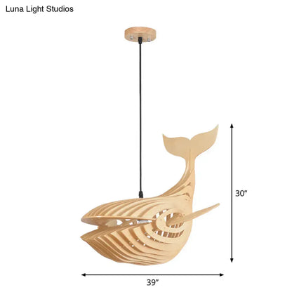 Modern beige wooden whale kids pendant light bedroom hanging lamp