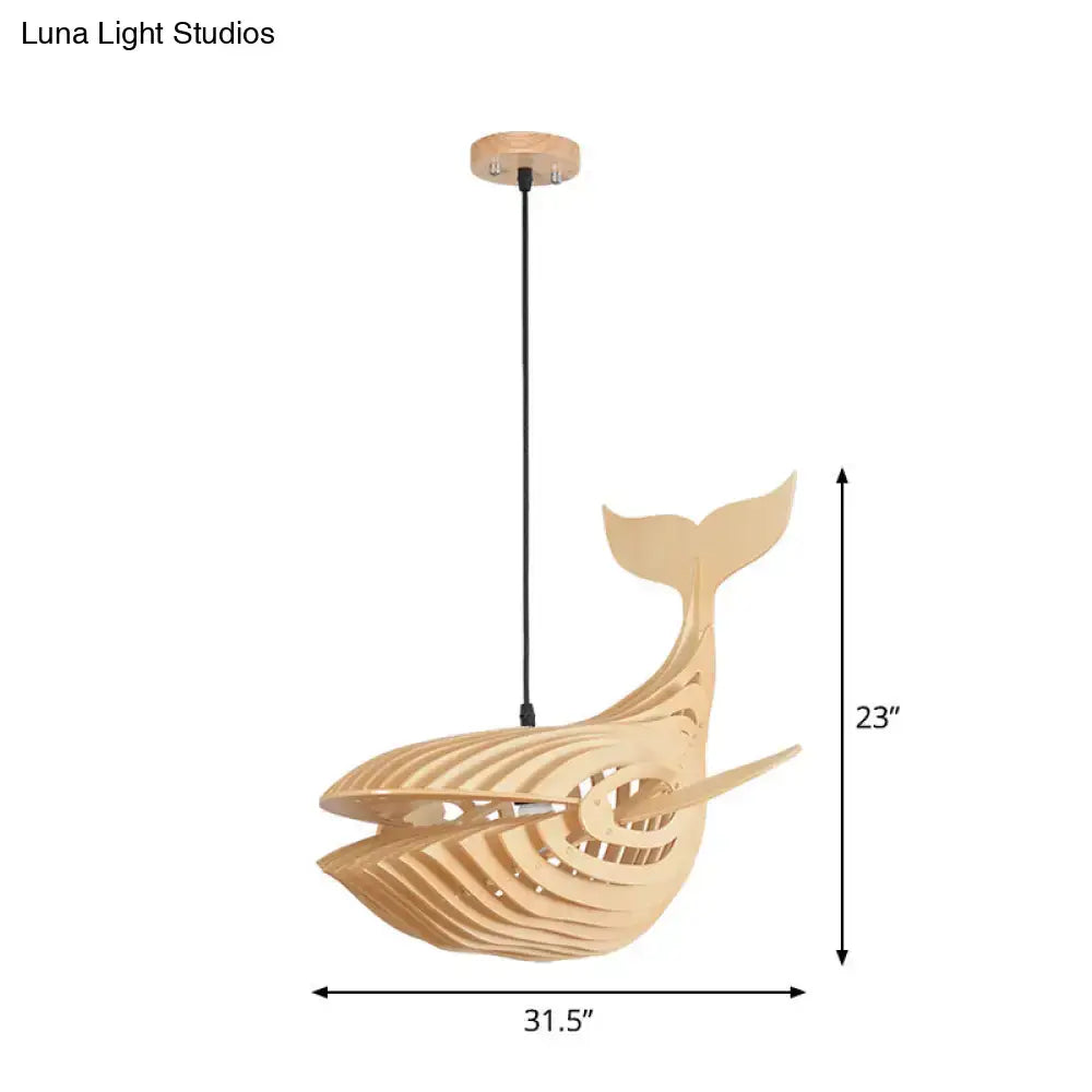 Modern beige wooden whale kids pendant light bedroom hanging lamp