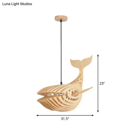 Modern beige wooden whale kids pendant light bedroom hanging lamp