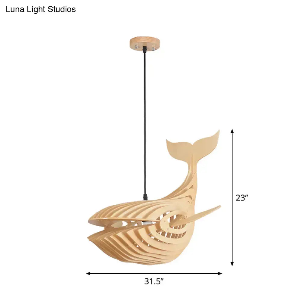 Modern beige wooden whale kids pendant light bedroom hanging lamp