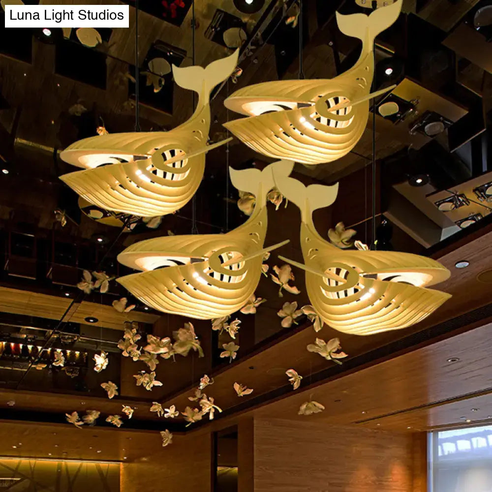 Modern beige wooden whale kids pendant light bedroom hanging lamp