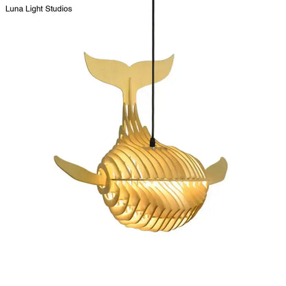 Modern beige wooden whale kids pendant light bedroom hanging lamp