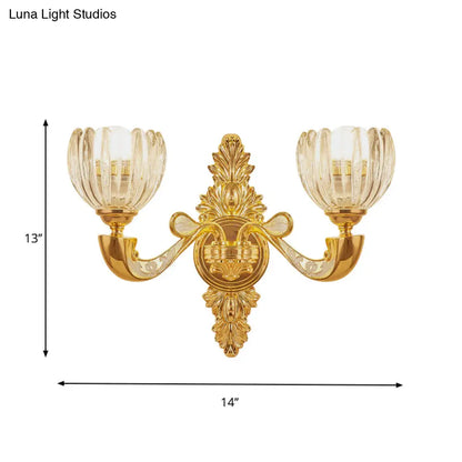 DecorBites™ Modern Beveled Crystal Dome Sconce Light Fixture: Gold 1/2-Bulb Wall Lamp for the Bedroom