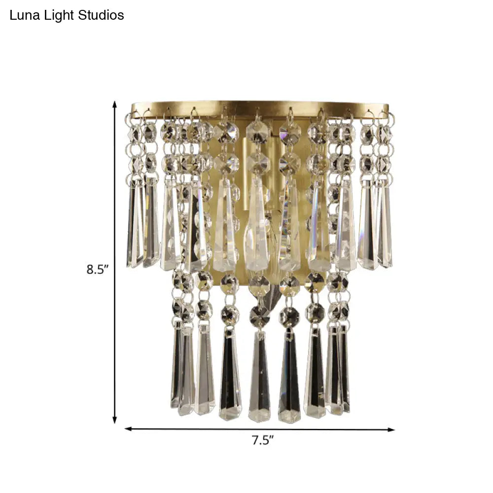 DecorBites™ Modern Beveled Glass Crystal Semi-Rounded Wall Sconce Lamp in Brass - 1 Light Corridor Mount