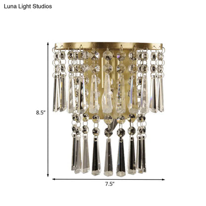 DecorBites™ Modern Beveled Glass Crystal Semi-Rounded Wall Sconce Lamp in Brass - 1 Light Corridor Mount