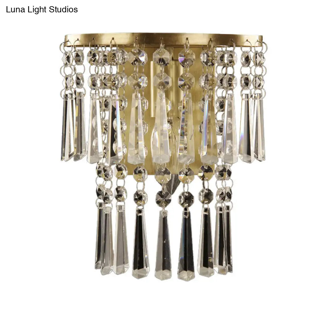 DecorBites™ Modern Beveled Glass Crystal Semi-Rounded Wall Sconce Lamp in Brass - 1 Light Corridor Mount