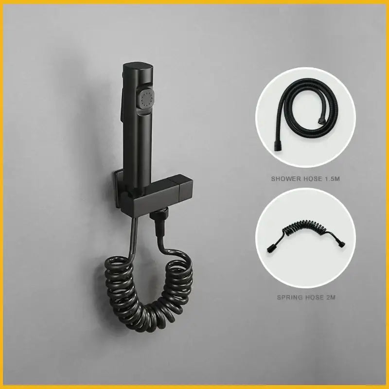 Modern bidet faucet set with coiled hose for bathroom