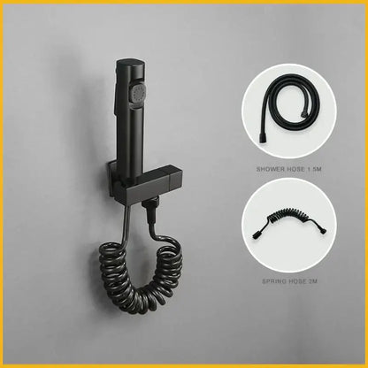 Modern bidet faucet set with coiled hose for bathroom