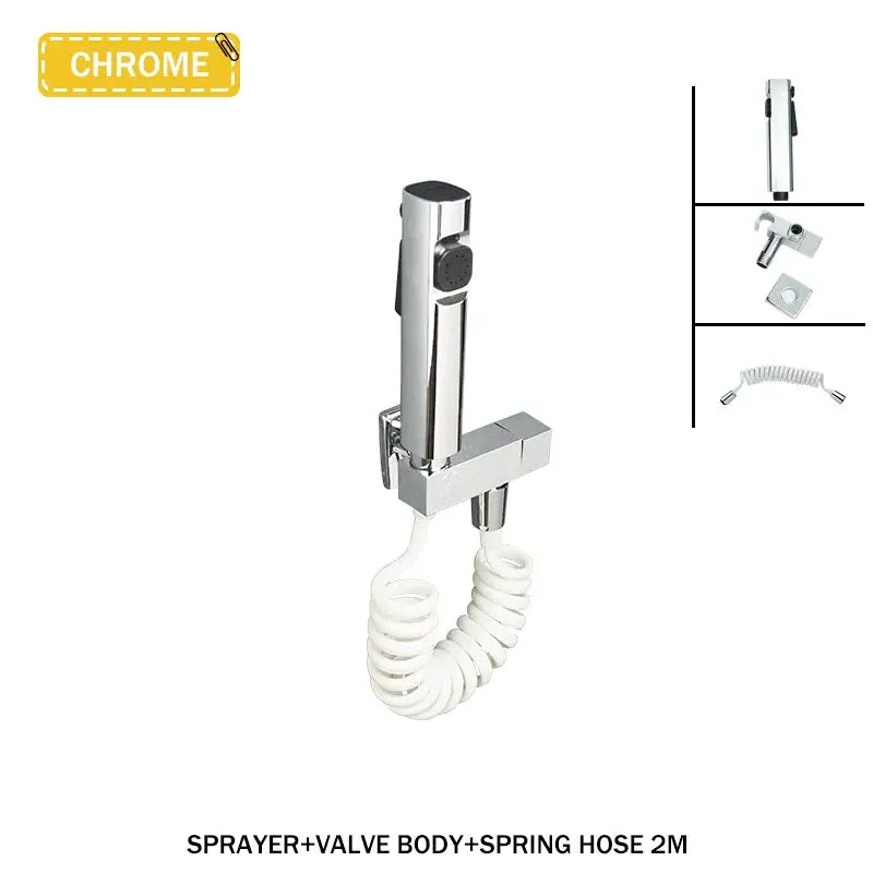 Modern bidet faucet set with coiled hose for bathroom