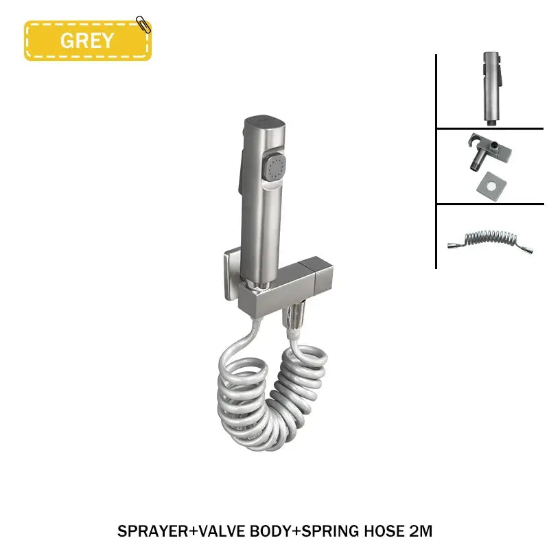 Modern bidet faucet set with coiled hose for bathroom