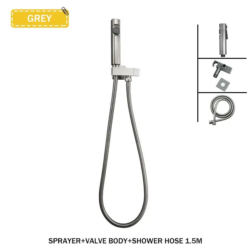 Modern bidet faucet set with coiled hose for bathroom