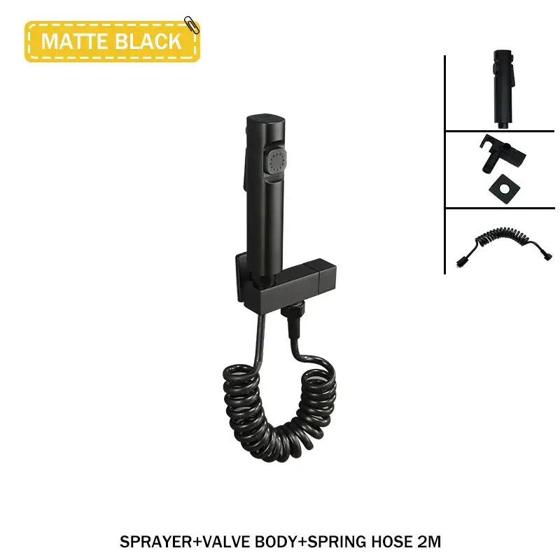 Modern bidet faucet set with coiled hose for bathroom