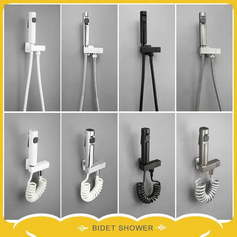 Modern bidet faucet set with coiled hose for bathroom