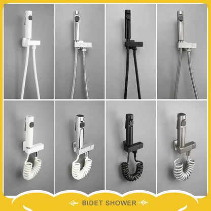 Modern bidet faucet set with coiled hose for bathroom