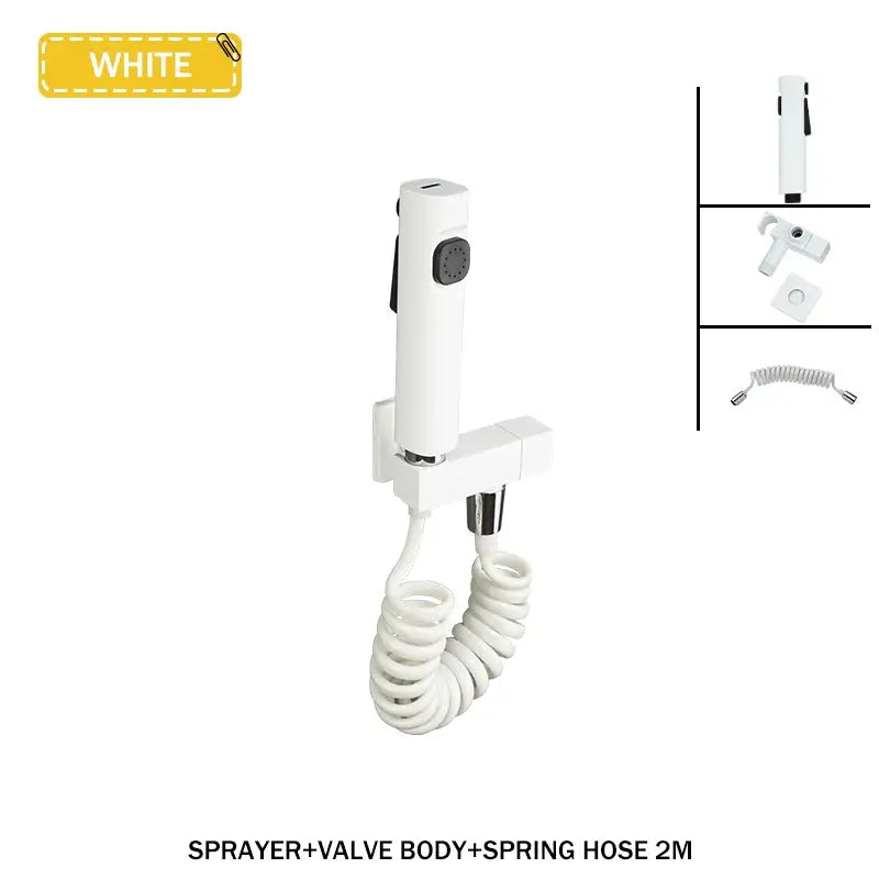 Modern bidet faucet set with coiled hose for bathroom