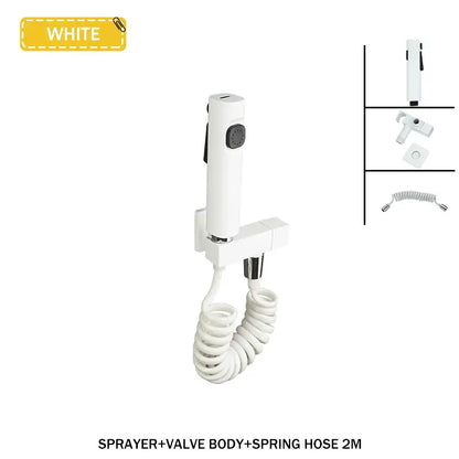 Modern bidet faucet set with coiled hose for bathroom
