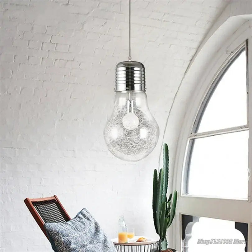 Modern big bulb led pendant light chrome kitchen glass fixture