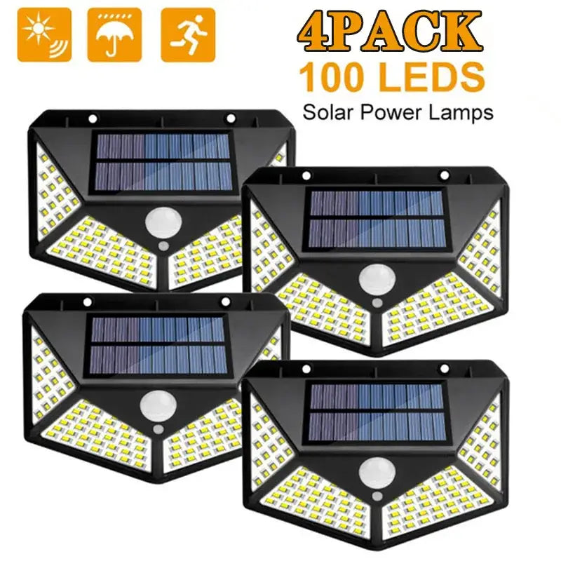 Modern black 100 led solar wall lights garden motion sensor security