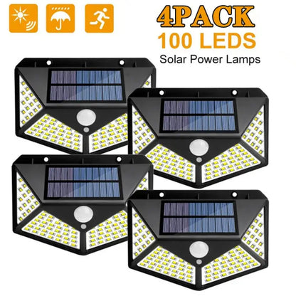 Modern black 100 led solar wall lights garden motion sensor security