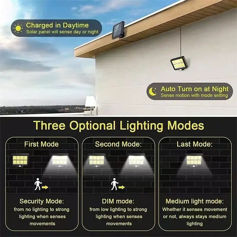 Modern black 160cob solar outdoor wall lights garden motion sensor