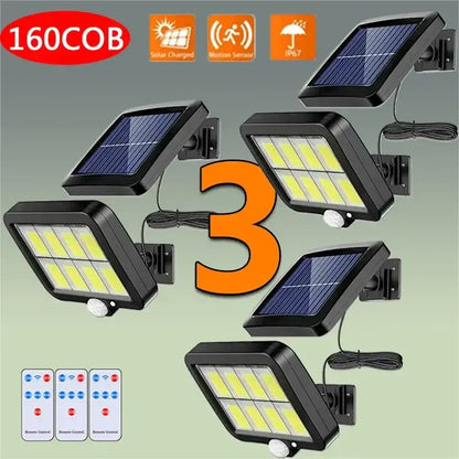 Modern black 160cob solar outdoor wall lights garden motion sensor