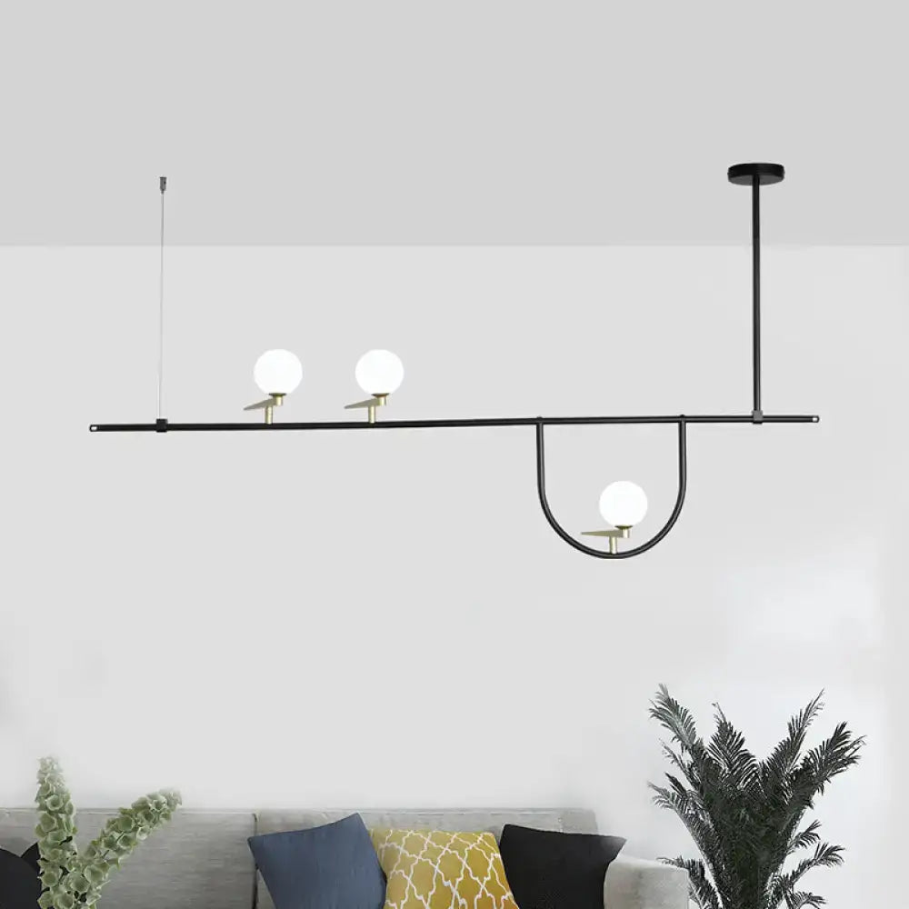 Modern black 3 head kitchen island light with opal glass shade