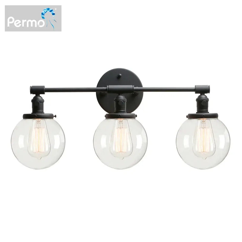 Modern black 3-light glass globe wall sconce bathroom vanity fixture