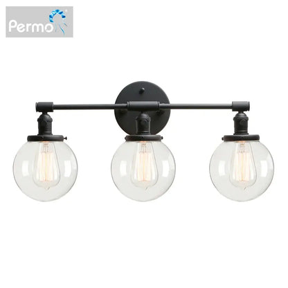 Modern black 3-light glass globe wall sconce bathroom vanity fixture