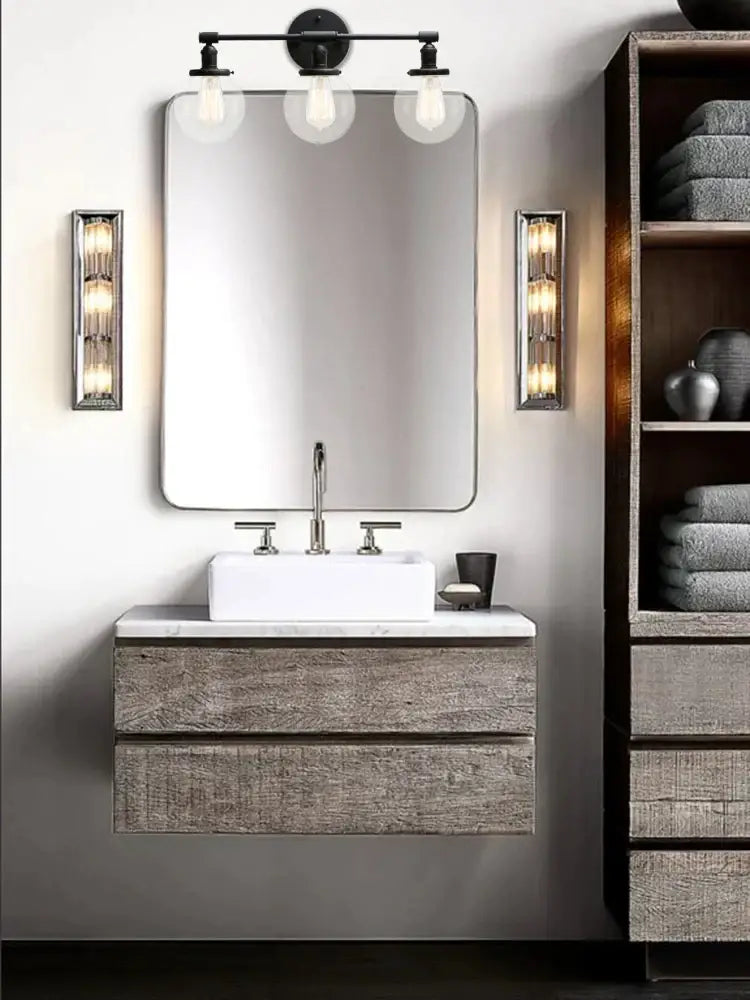 Modern black 3-light glass globe wall sconce bathroom vanity fixture
