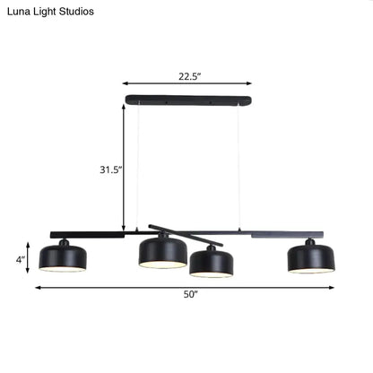 Modern black 4 light metallic hanging drum shade dining room pendant