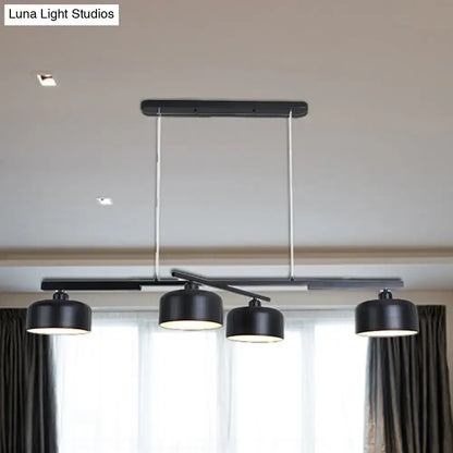Modern black 4 light metallic hanging drum shade dining room pendant