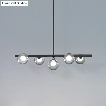 Modern black 5 head clear glass pendant light dining room
