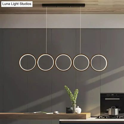 Modern black 5 ring led pendant light dining room hanging island