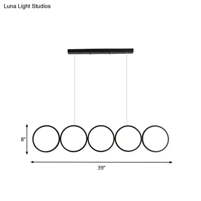 Modern black 5 ring led pendant light dining room hanging island