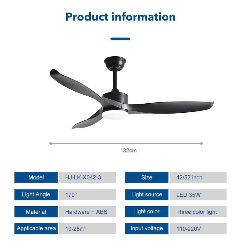 Modern black 52 inch pure copper dc motor ceiling fan living room