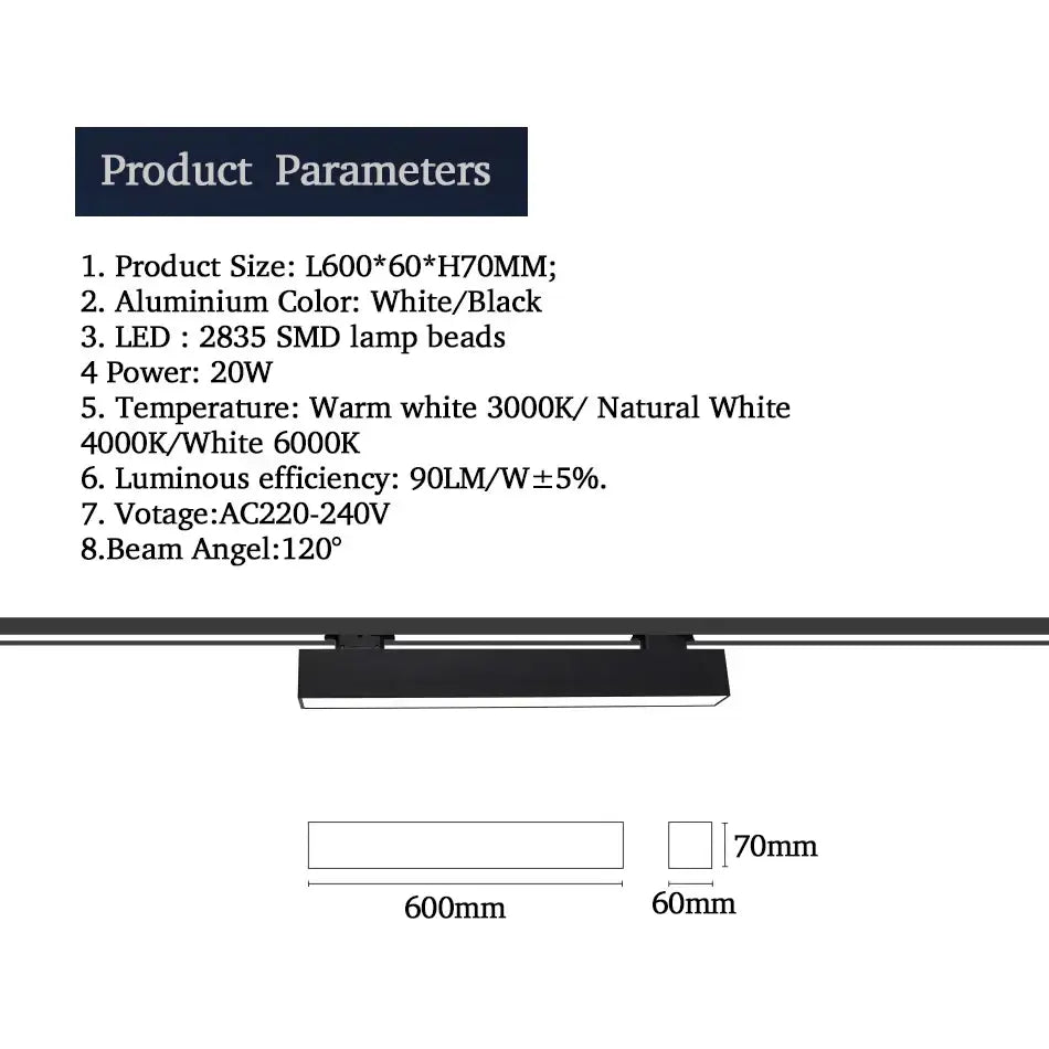 Modern black 60cm led track light office linear strip light