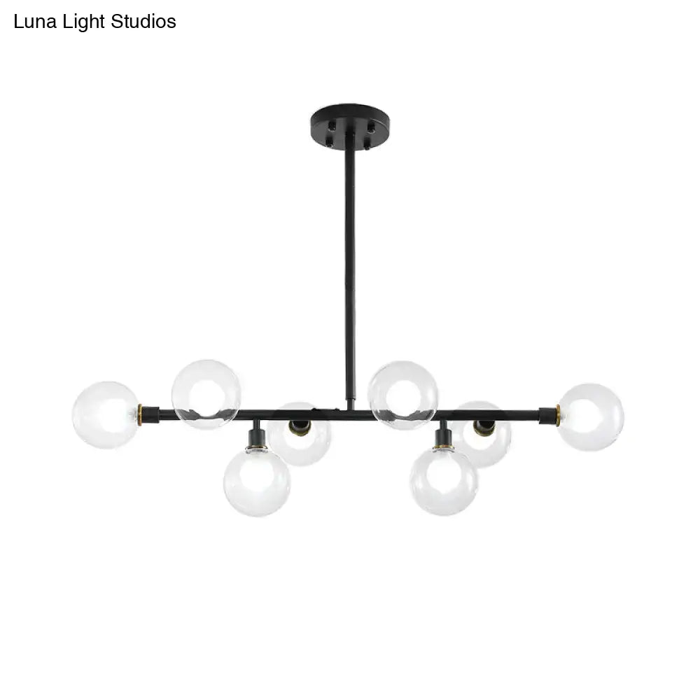 Modern black 8-head kitchen chandelier with clear glass shade