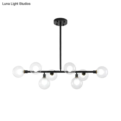Modern black 8-head kitchen chandelier with clear glass shade