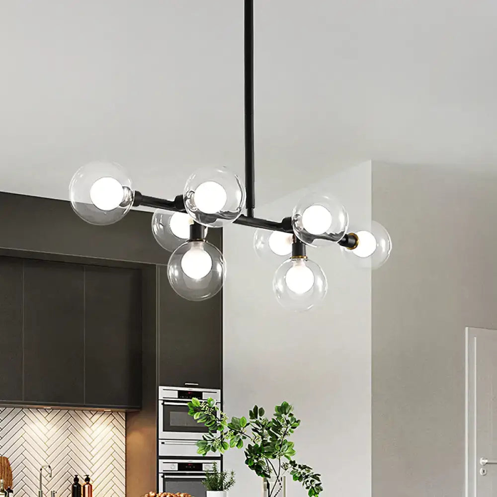 Modern black 8-head kitchen chandelier with clear glass shade