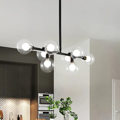 Modern black 8-head kitchen chandelier with clear glass shade