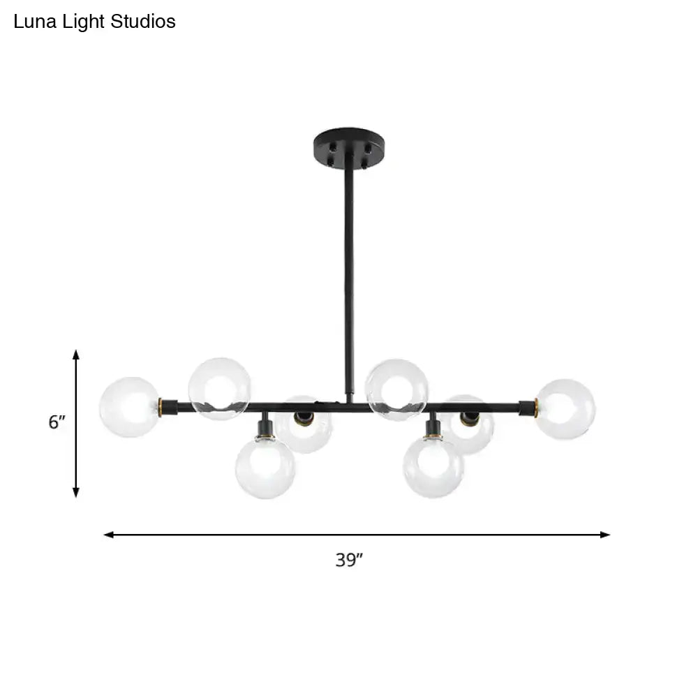 Modern black 8-head kitchen chandelier with clear glass shade