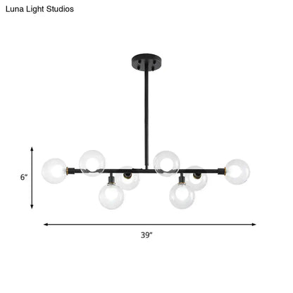 Modern black 8-head kitchen chandelier with clear glass shade
