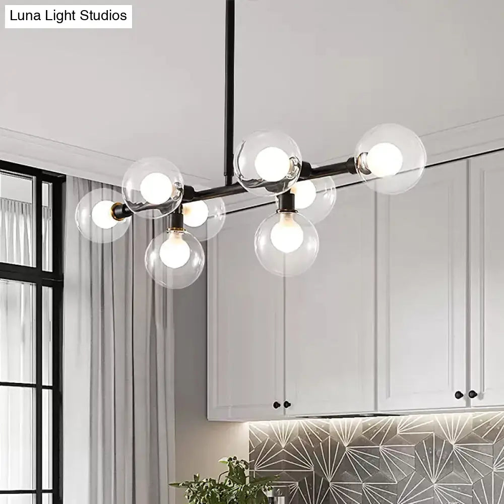 Modern black 8-head kitchen chandelier with clear glass shade