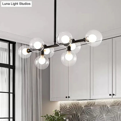 Modern black 8-head kitchen chandelier with clear glass shade