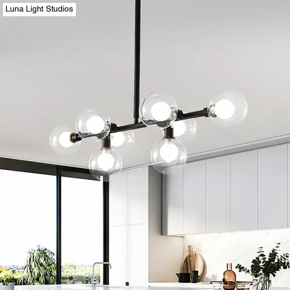 Modern black 8-head kitchen chandelier with clear glass shade