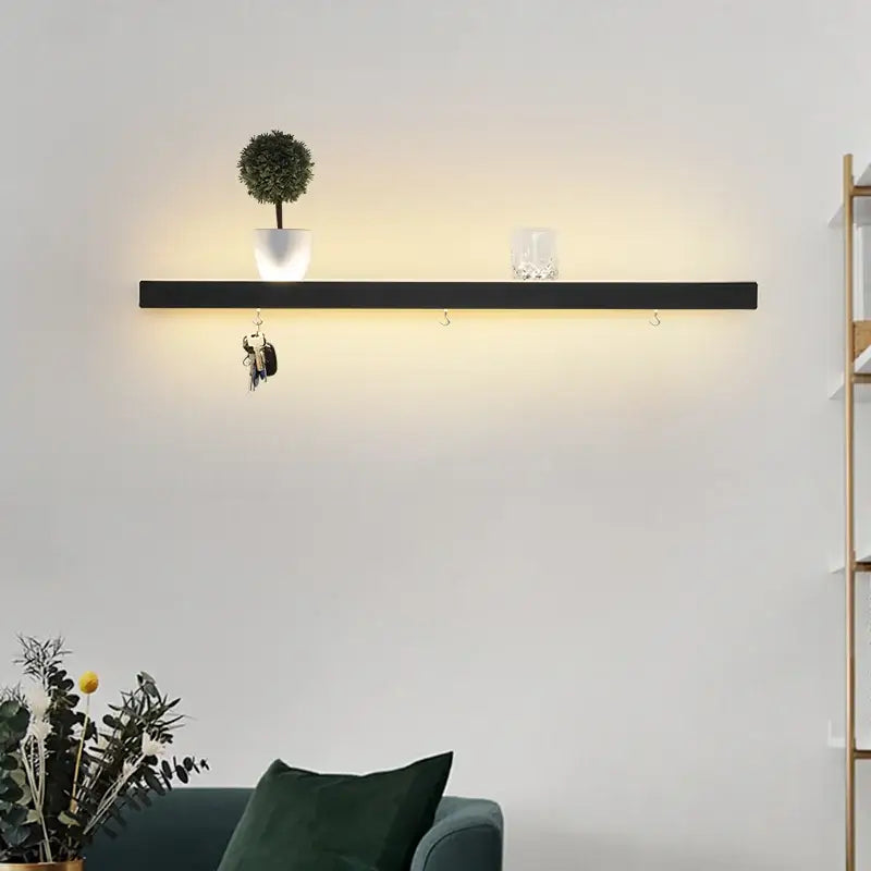 Modern black acrylic led wall lamps bedroom shelf with hooks