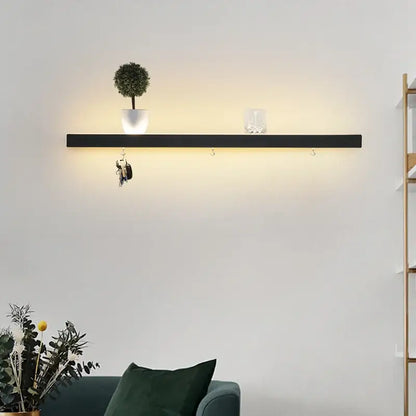 Modern black acrylic led wall lamps bedroom shelf with hooks