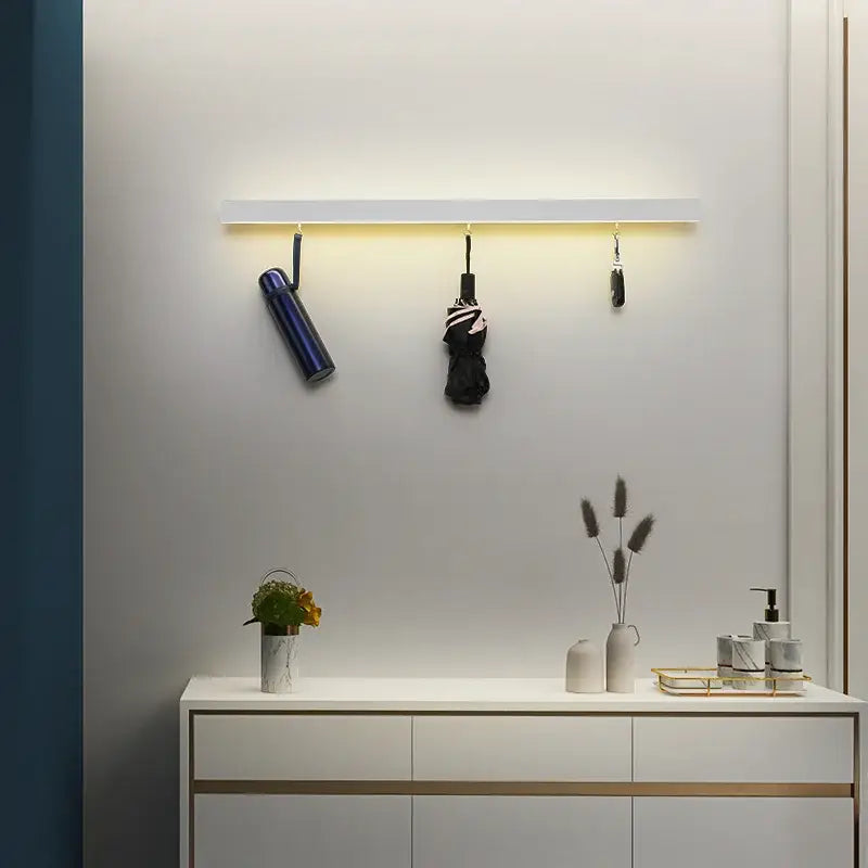 Modern black acrylic led wall lamps bedroom shelf with hooks