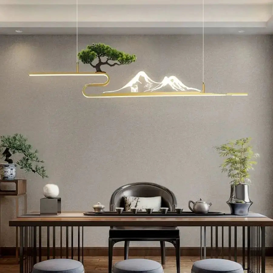 Modern black acrylic mountain peak pendant lights living room bonsai