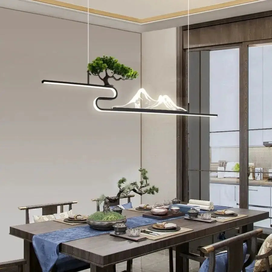 Modern black acrylic mountain peak pendant lights living room bonsai